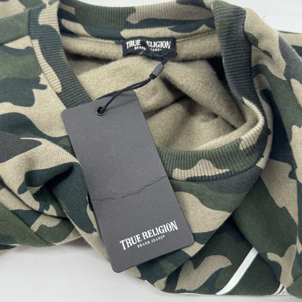 True Religion Mens Buddha Graphic Camo Crewneck Sweatshirt Green 105972 Size M